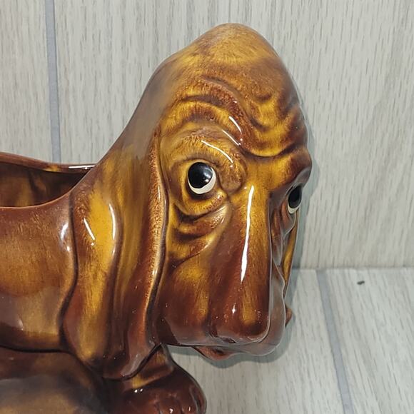 Vintage Ceramic Bassett Hound Brown Planter USA McFarlin Hickok Glazed Dog - Picture 2 of 11